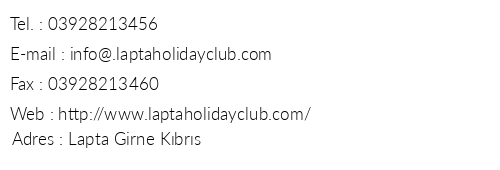 Lapta Holiday Club telefon numaralar, faks, e-mail, posta adresi ve iletiim bilgileri